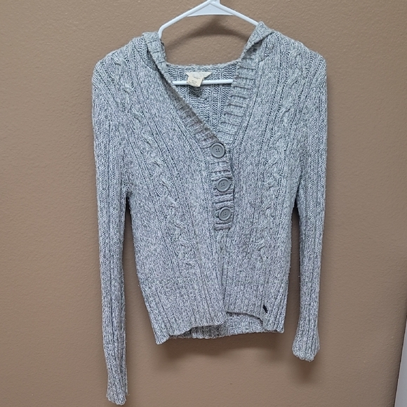 Roxy Light Gray Cable Knit Sweater With Hood 🩶 - Picture 1 of 9